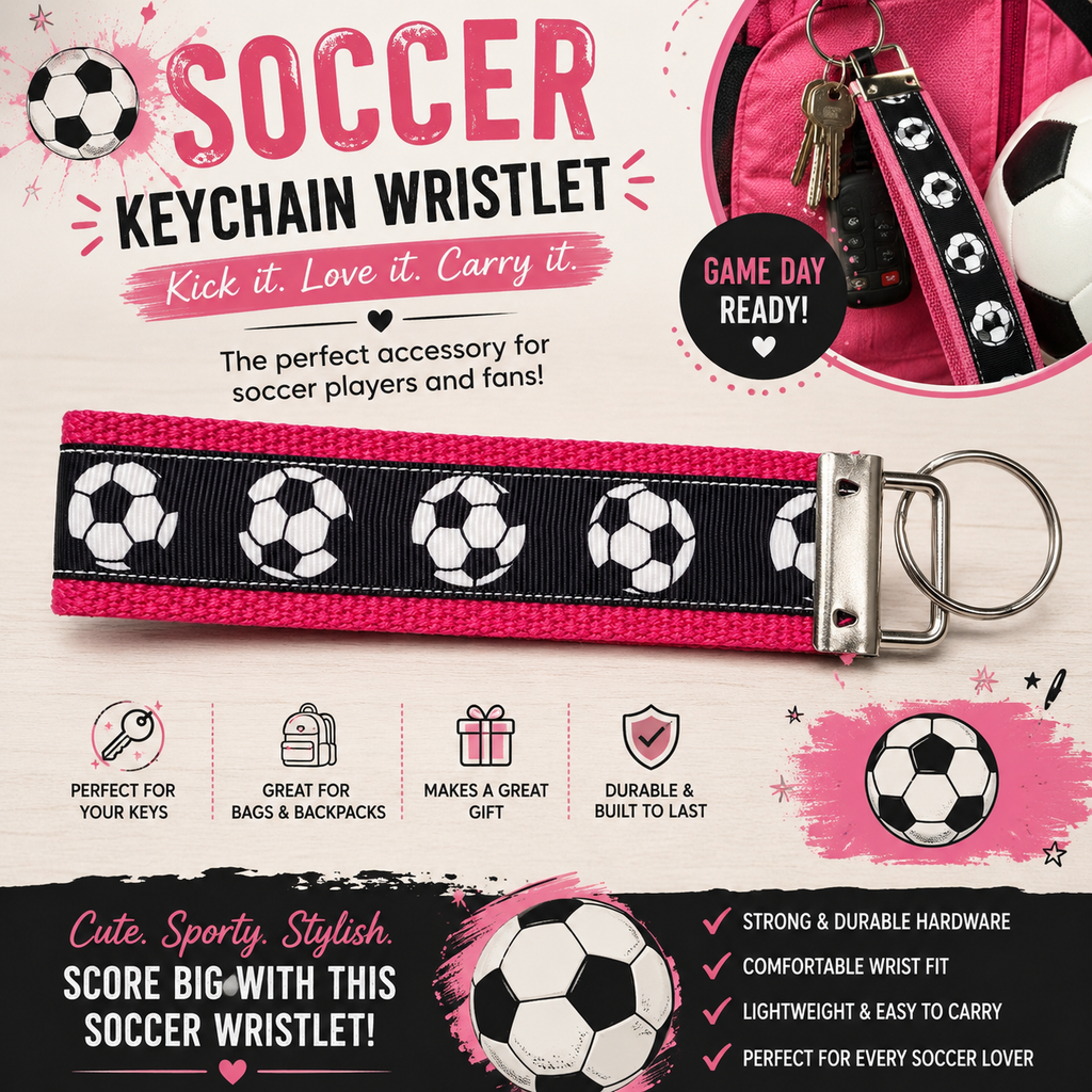 Soccer Keychain Wristlet | Soccer Mom Keychain | Soccer Player Gift | Game Day Wristlet | Team Gift | Sports Key Fob