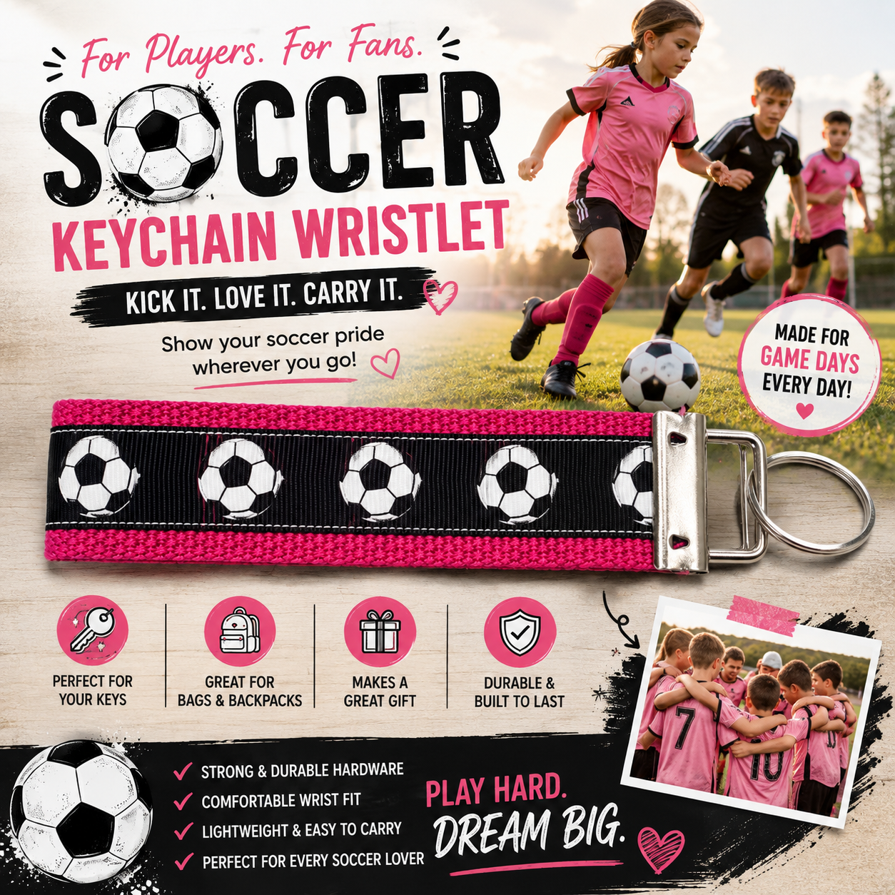 Soccer Keychain Wristlet | Soccer Mom Keychain | Soccer Player Gift | Game Day Wristlet | Team Gift | Sports Key Fob