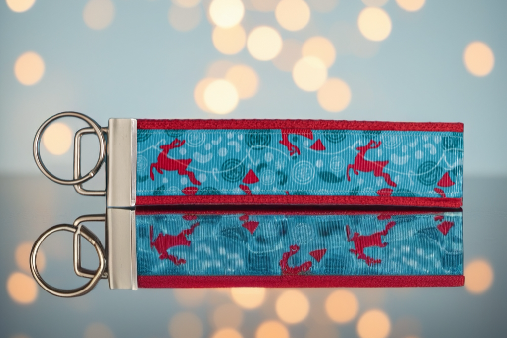 Whimsical Reindeer Keychain | Christmas Wristlet Key Fob