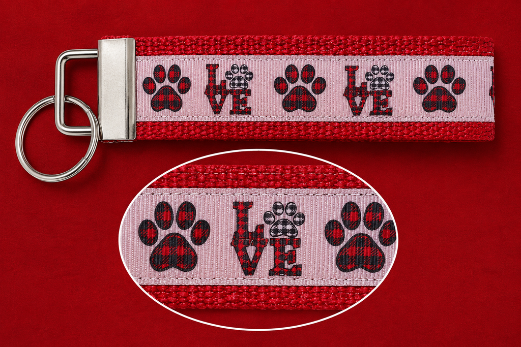 Pet Lover Keychain Wristlet | Dog Paw Print Keychain | Dog Mom Gift | Buffalo Plaid Wristlet | Dog Lover Gift | Handmade Key Fob