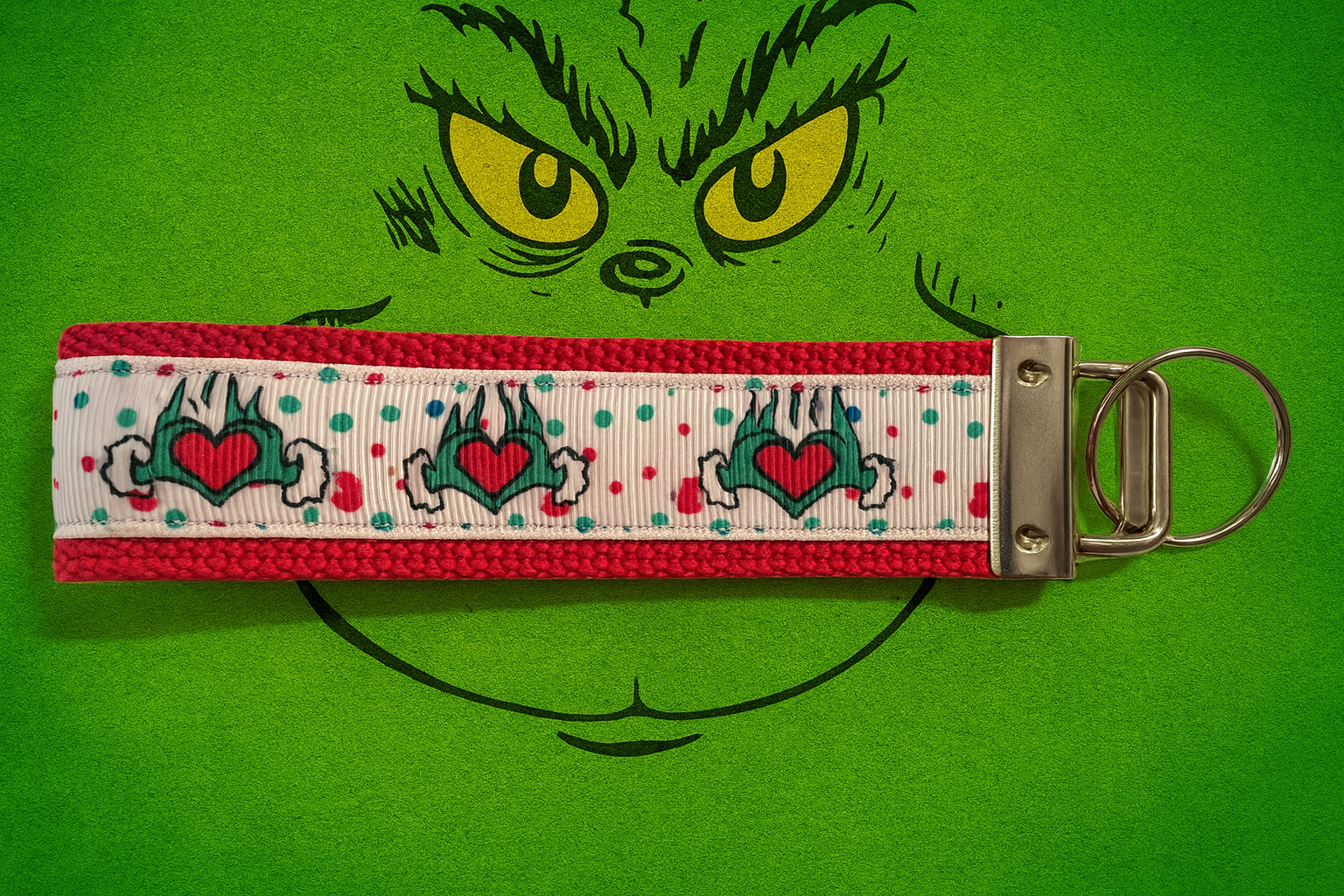 Grinch Heart Keychain Wristlet – Holiday Christmas Stocking Stuffer