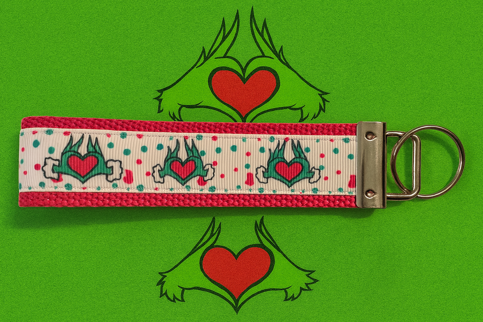 Grinch Heart Keychain Wristlet – Holiday Christmas Stocking Stuffer