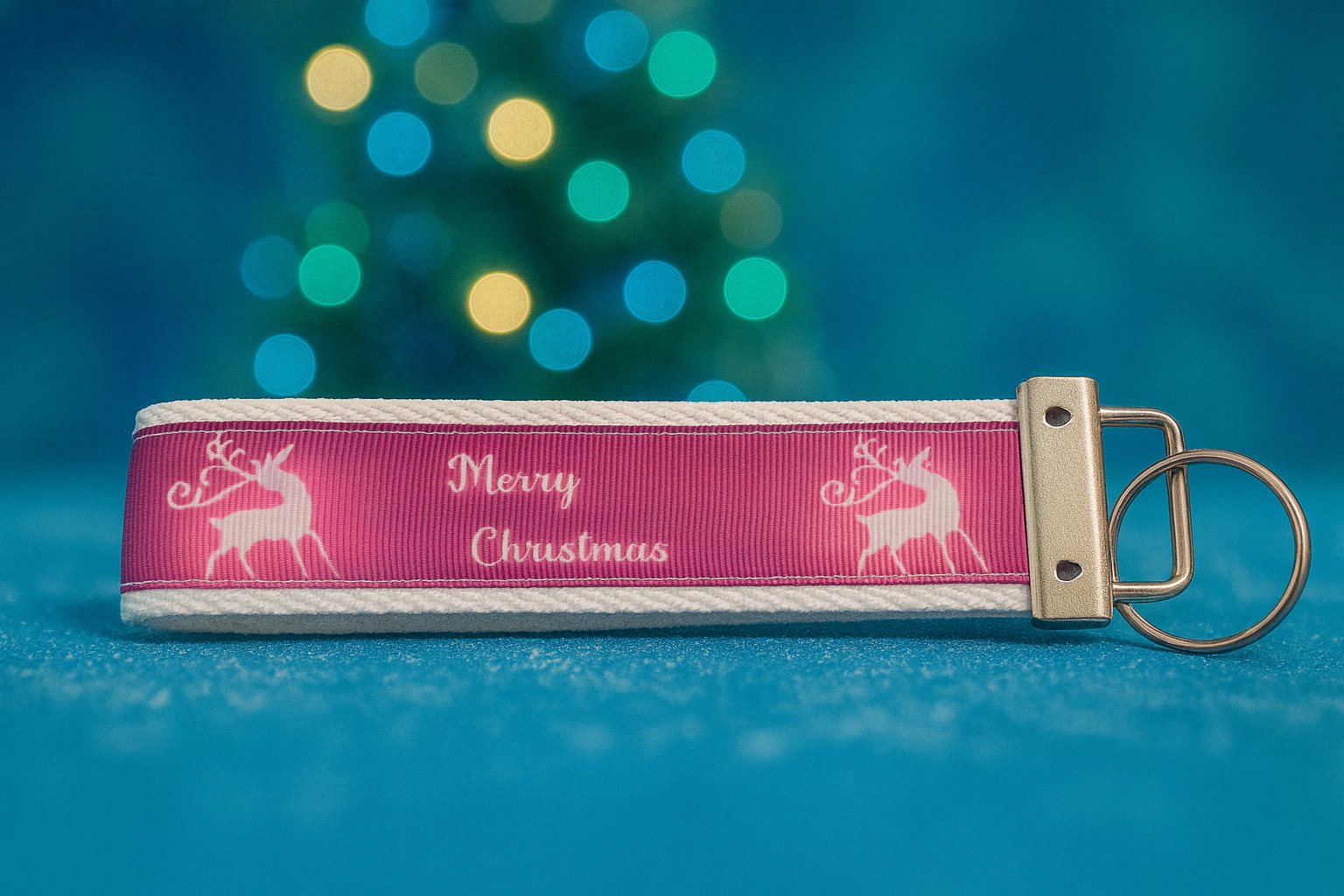 Merry Christmas Reindeer Keychain – Festive Holiday Wristlet Key Fob