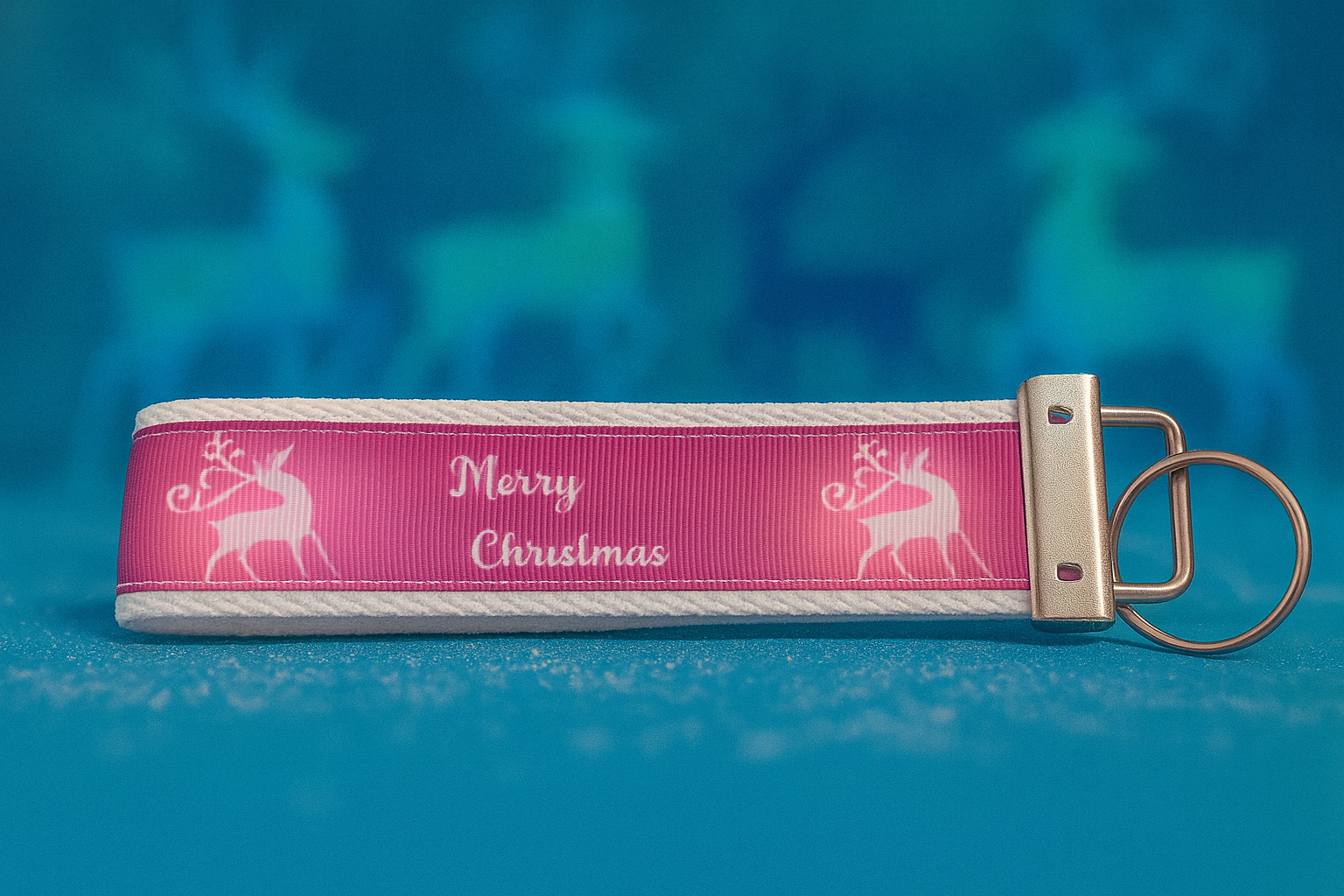 Merry Christmas Reindeer Keychain – Festive Holiday Wristlet Key Fob
