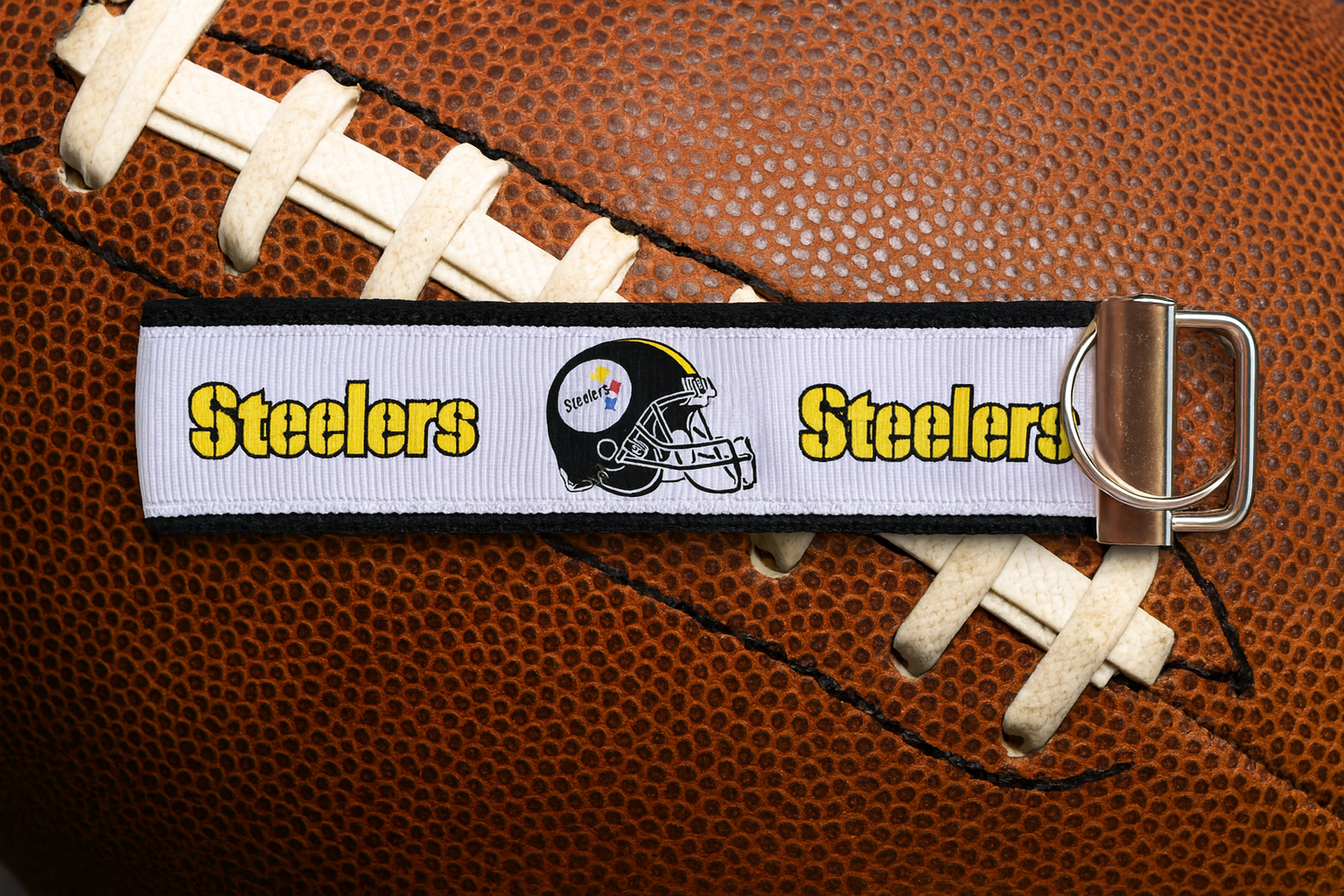 Pittsburgh Steelers Football Keychain | Handmade Wristlet Key Fob for Fans