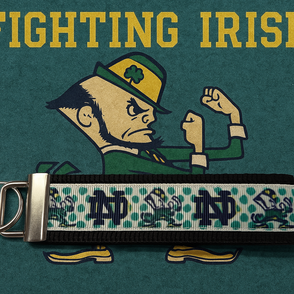 Notre Dame Fighting Irish Keychain Wristlet – ND Logo & Leprechaun Design
