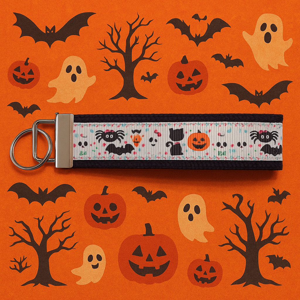 Halloween Keychain Wristlet – Cute Spooky Ghost, Pumpkin, Cat & Bat Key Fob