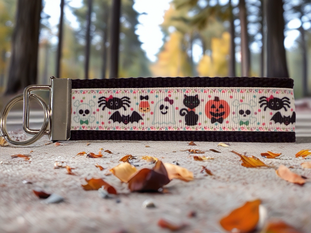 Halloween Keychain Wristlet – Cute Spooky Ghost, Pumpkin, Cat & Bat Key Fob