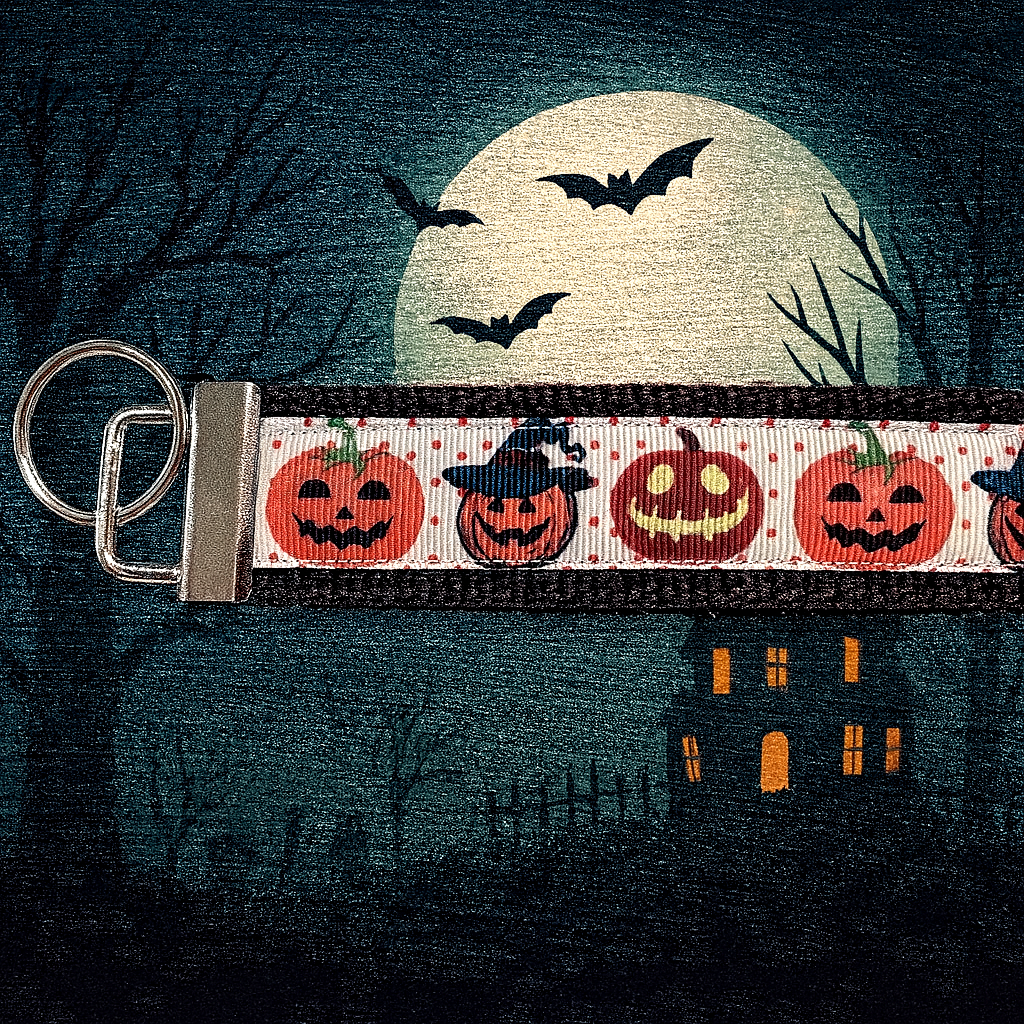 🎃 Halloween Pumpkin Keychain Wristlet – Fall & Spooky Season Key Fob