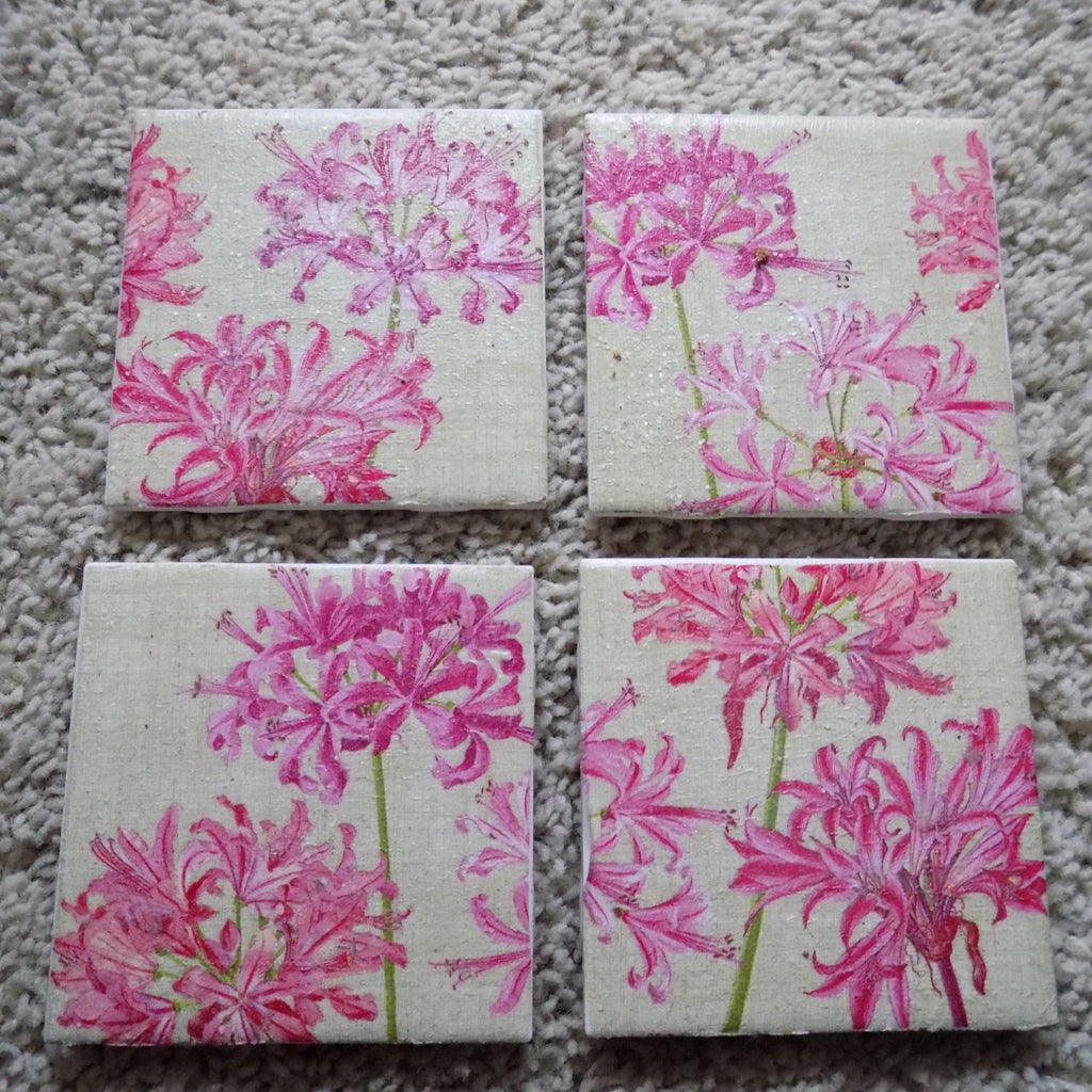 Piink Geranium Ceramic Tile Coasters (set of 4)