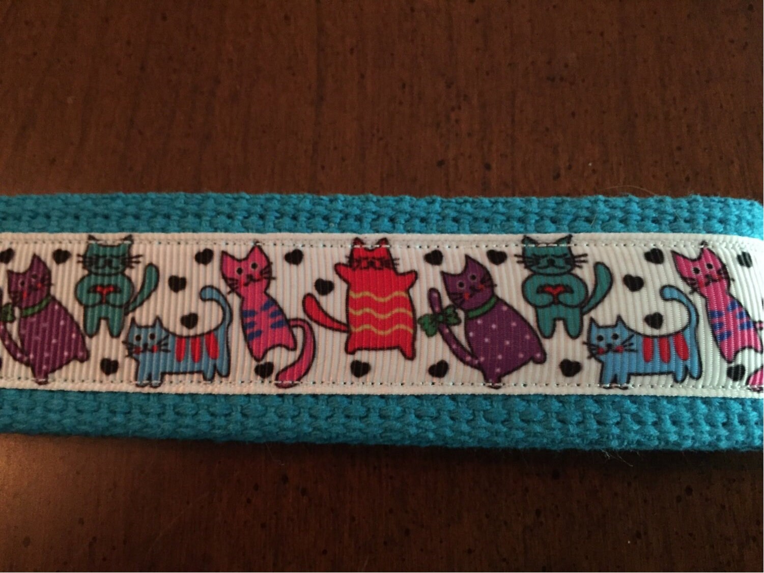 Blue and White Cat Lover Cotton Webbing Keychain/ Keyfob/ Wristlet