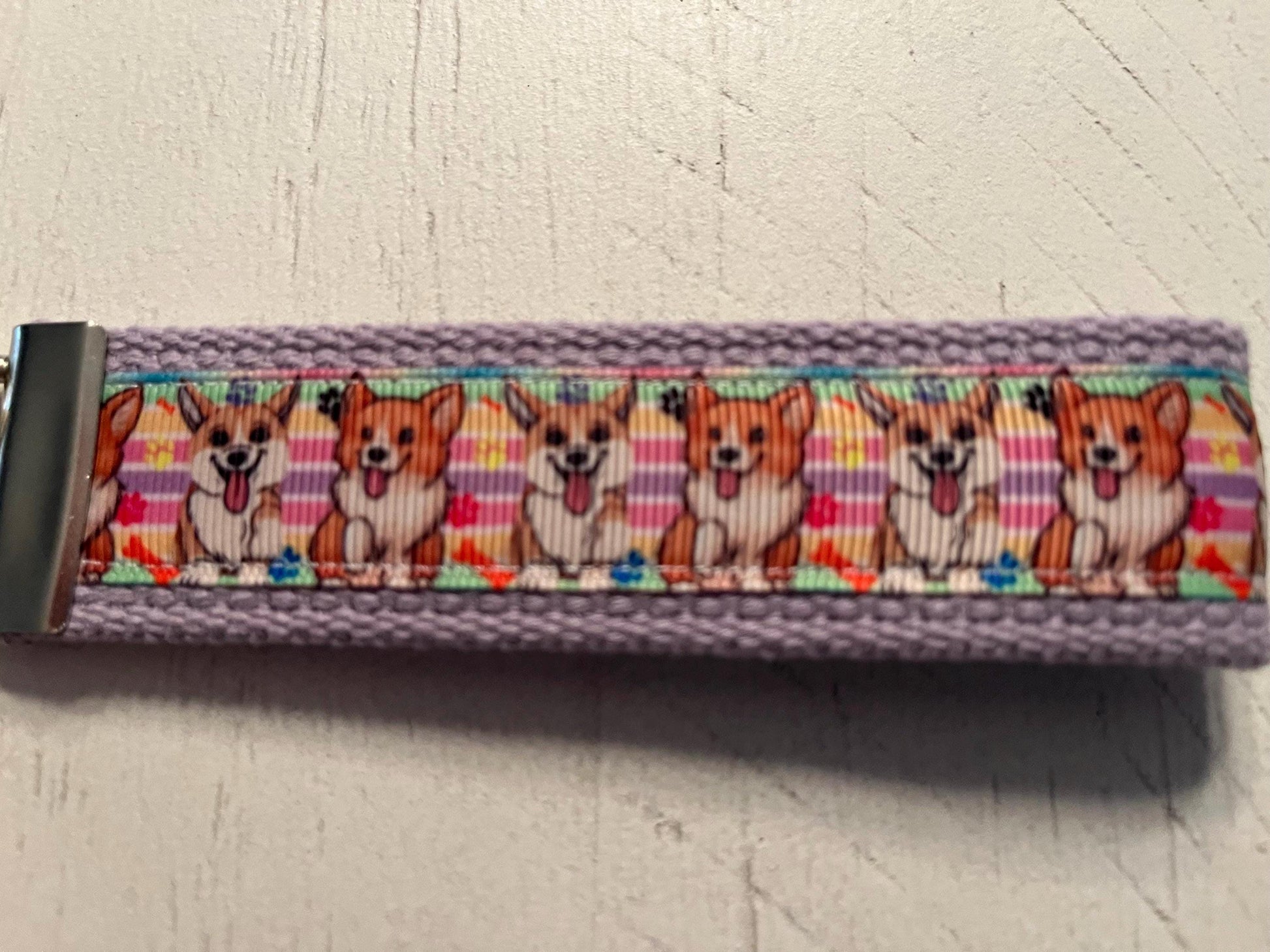 Corgi Keychain Wristlet – Cute Dog Lover Gift, Pink Fabric Key Fob