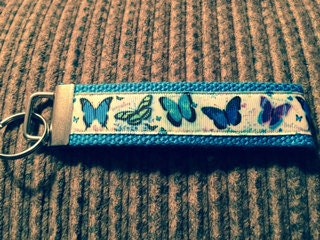 Blue Butterfly Parade Cotton Webbing Keychain/ Wristlet/ Keyfob