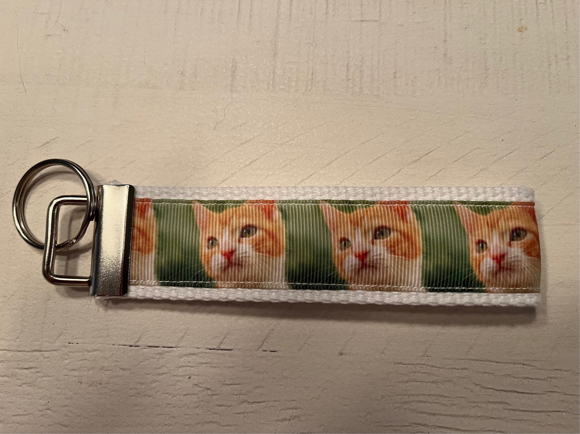 Orange and white Cat Cotton Webbing Keychain/ Wristlet/ Keyfob