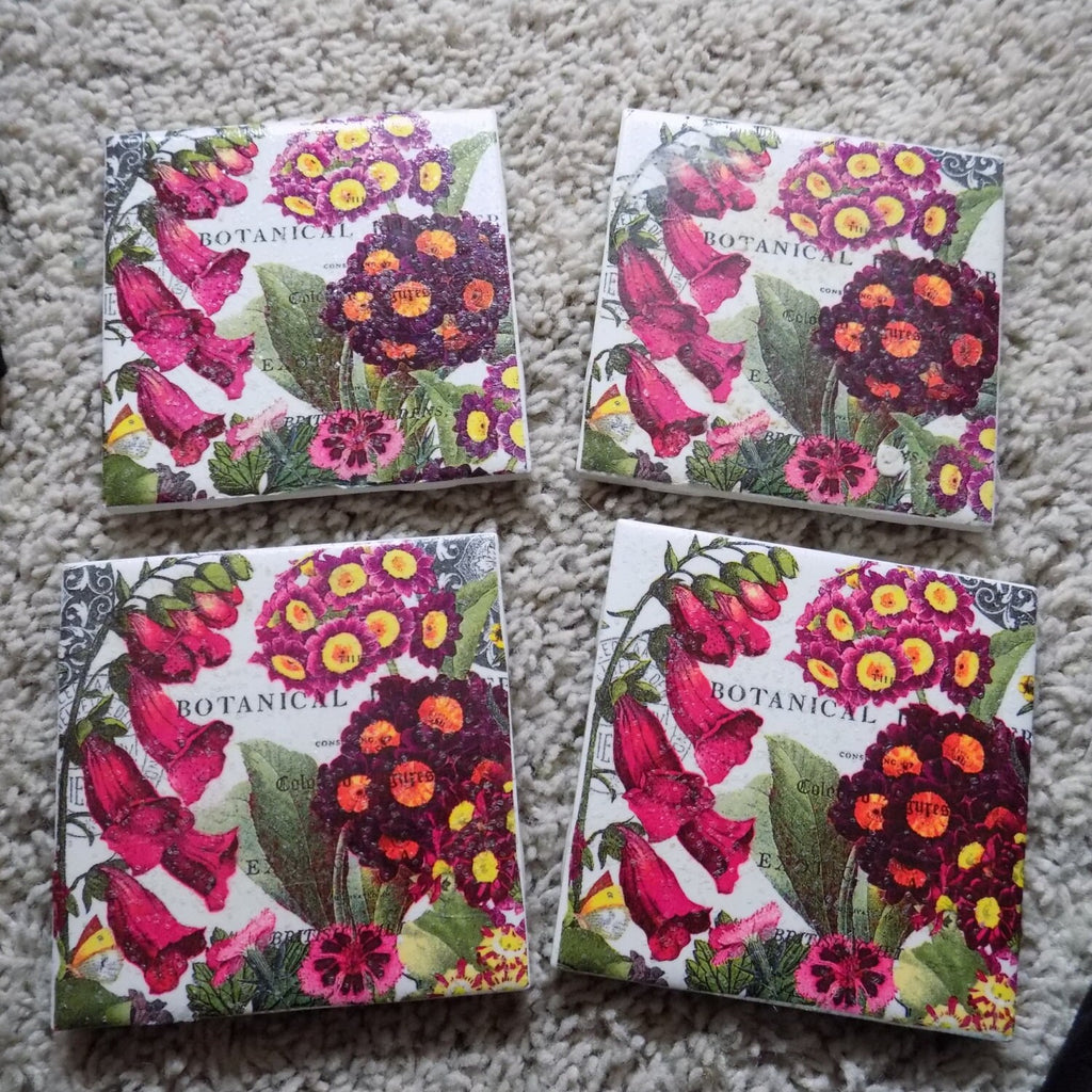 Botanical Flower Ceramic Tile Coasters (set of 4)