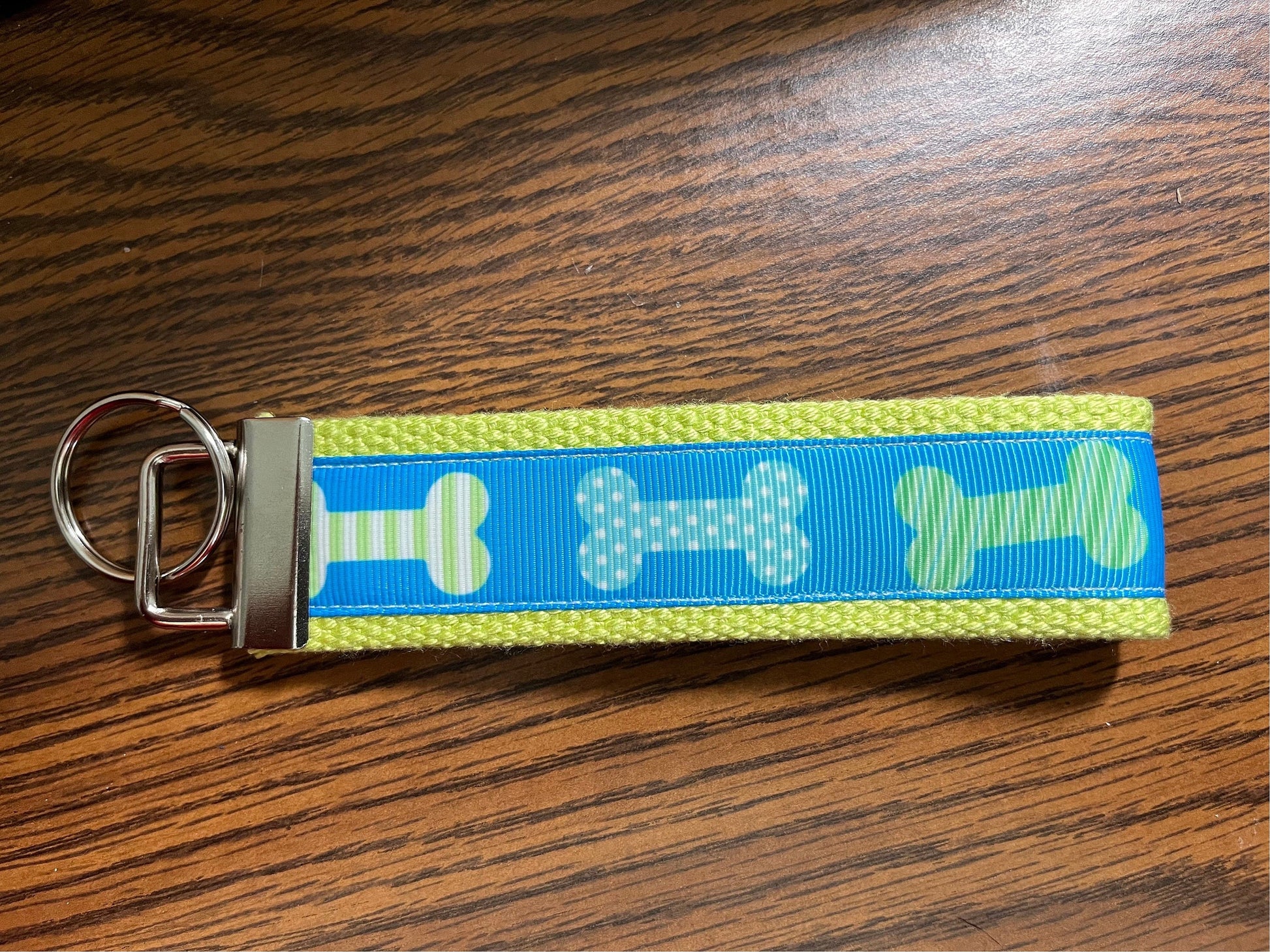 Blue and green Dog Bones Cotton Webbing Keychain/ Keyfob/ Wristlet