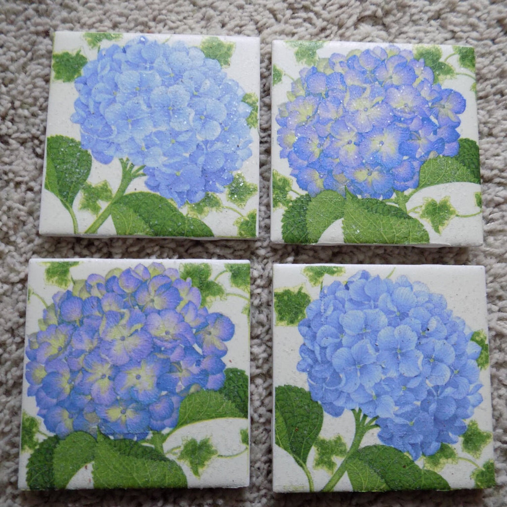 Hydrangea Ceramic Tile Coasters (set of 4)