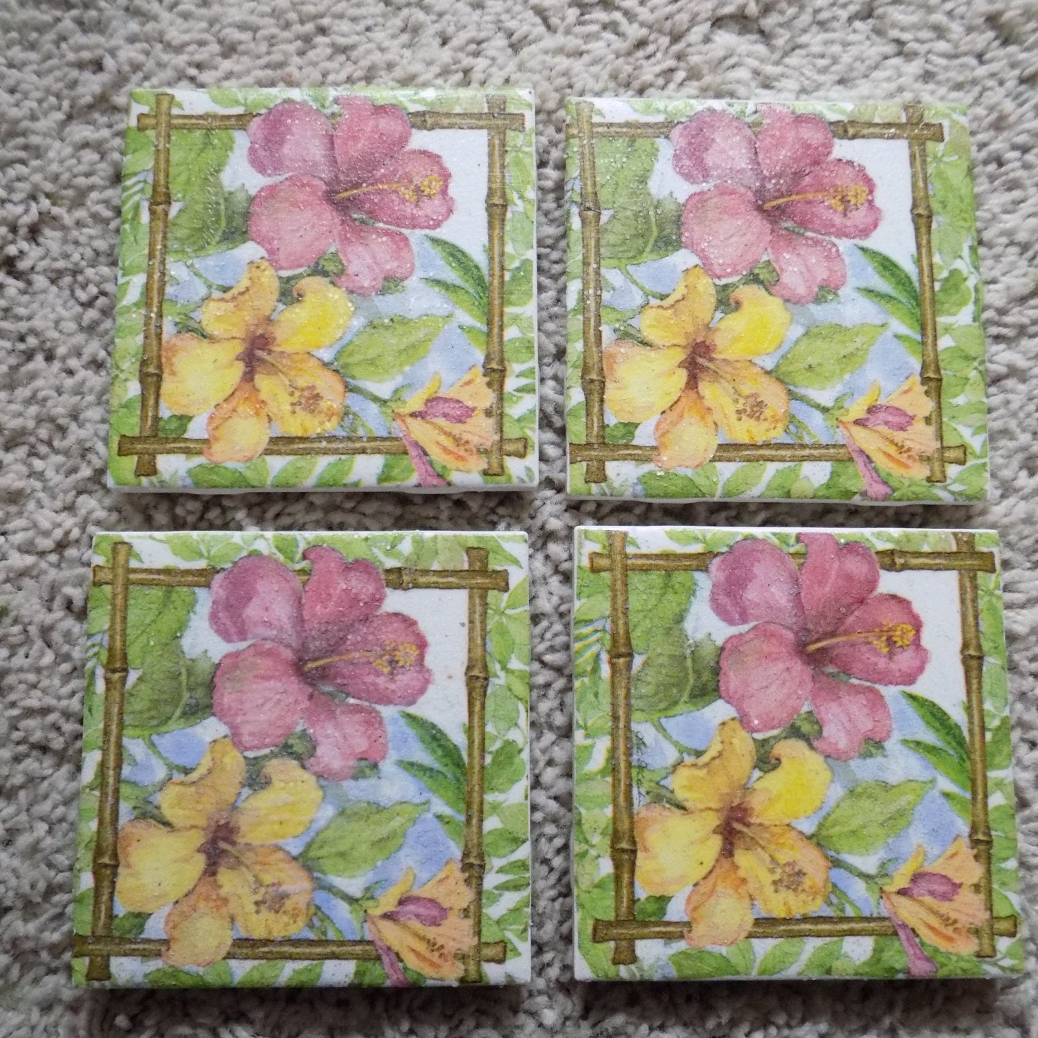 Hawaiian Hibiscus Ceramic Coasters (Set of 4)