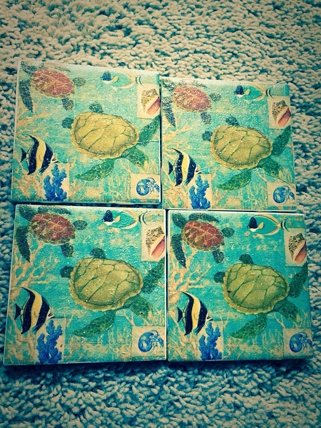Sea Turtle Fun Ceramic Tile Coasters (set of 4)