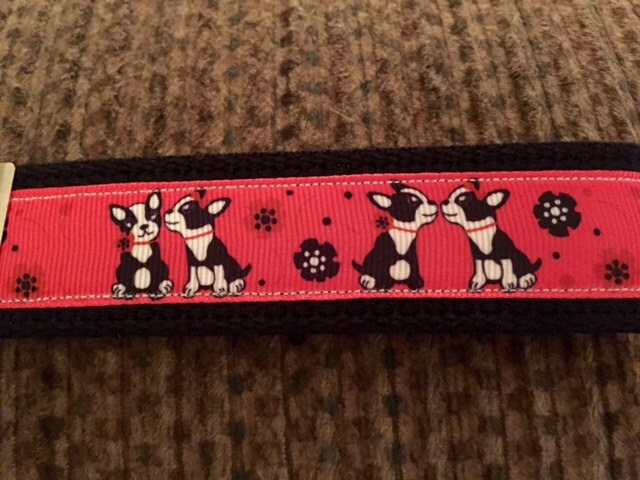 Boston Terrier Black and Red Cotton Webbing Keychain/ Wristlet/ Keyfob