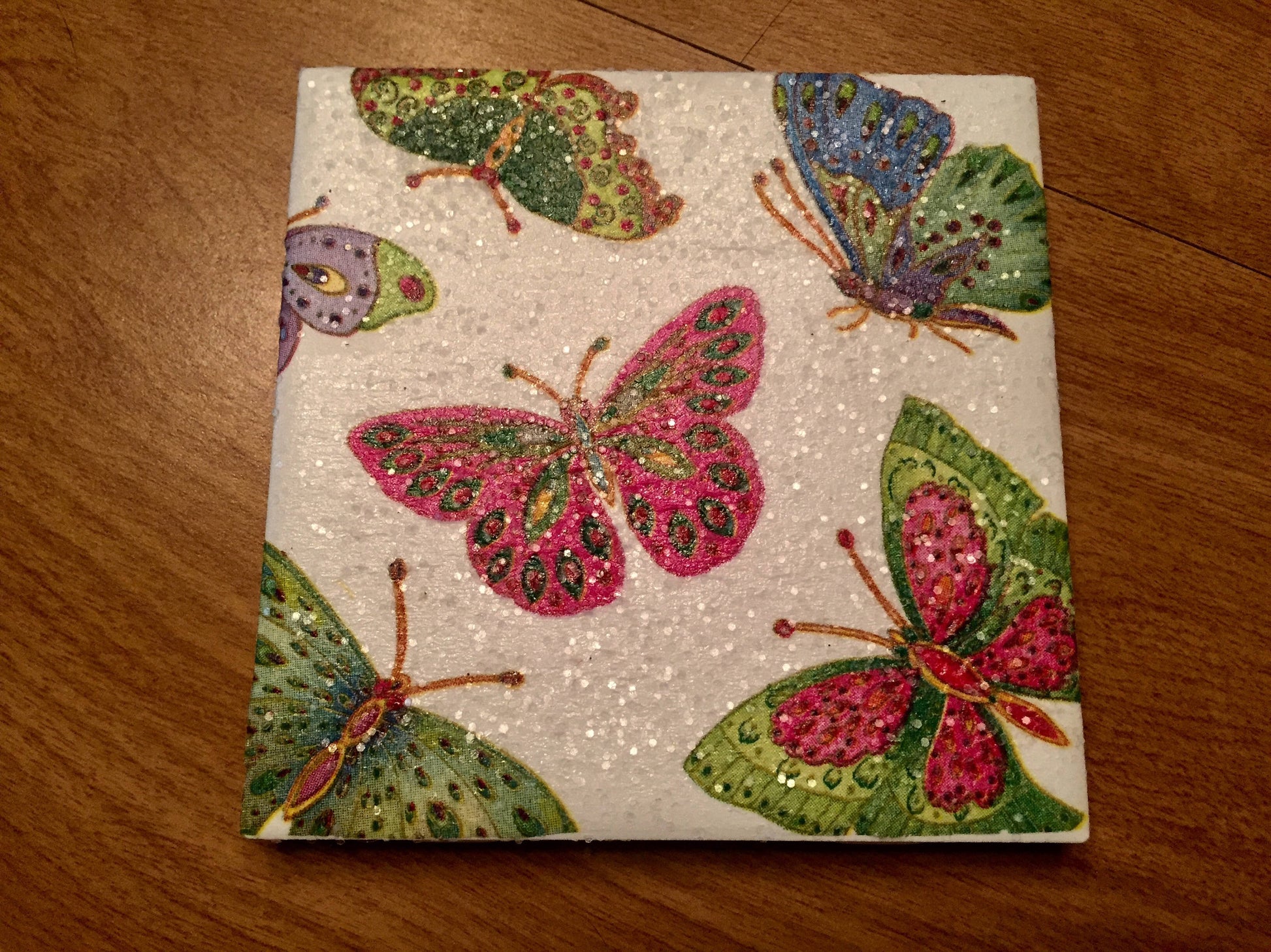 Rainbow Butterflies Ceramic Tile Coasters (set of 4)