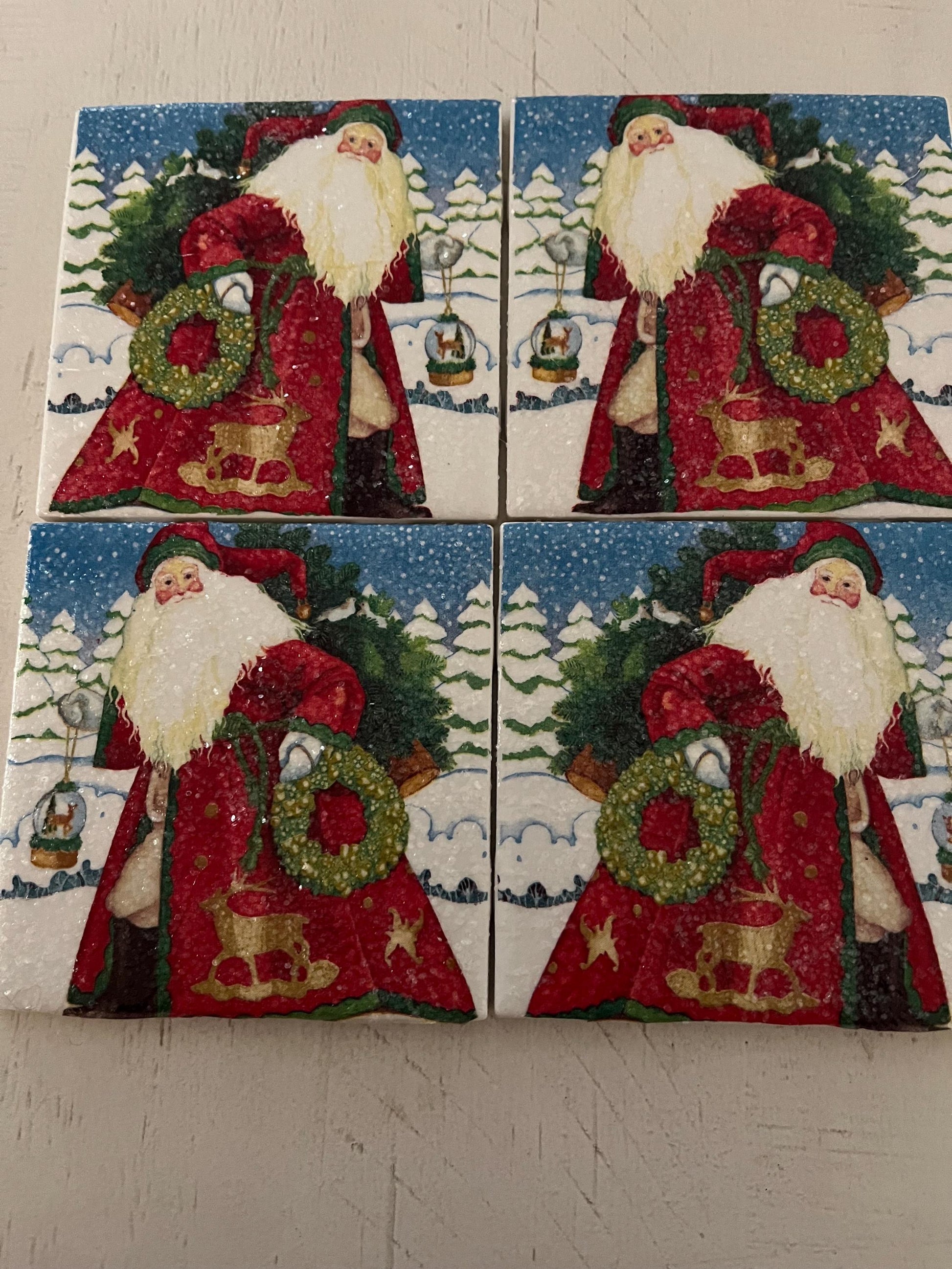 Vintage Santa Claus Coaster Set of 4 – Handmade Christmas Coasters | Holiday Décor Gift | Lacey Grace Boutique