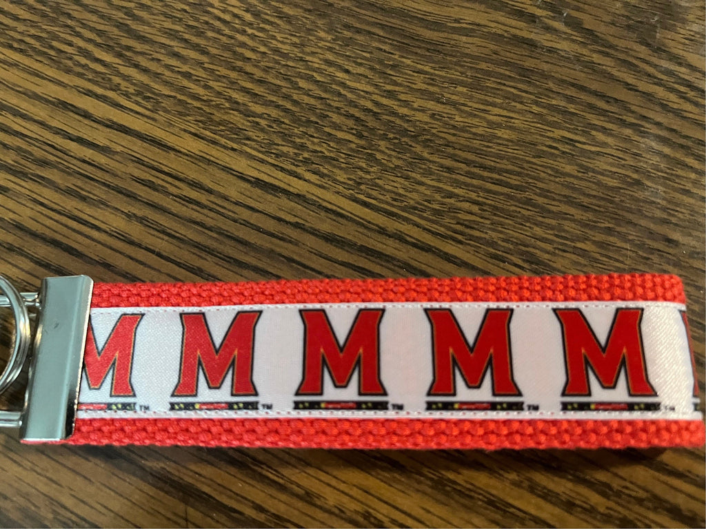 Black and White University of Maryland Testudo Cotton Webbing Keychain/ Wristlet/ Keyfob