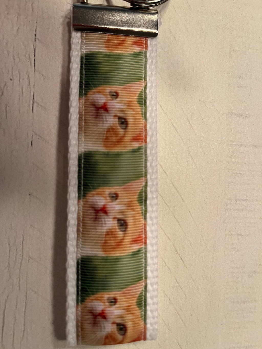 Orange and white Cat Cotton Webbing Keychain/ Wristlet/ Keyfob
