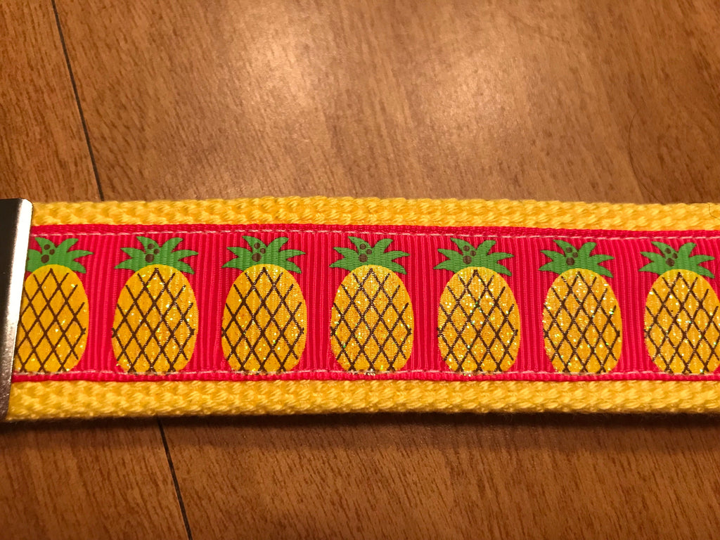 Pink and Yellow Pineapple Keychain/ Wristlet/ Keyfob