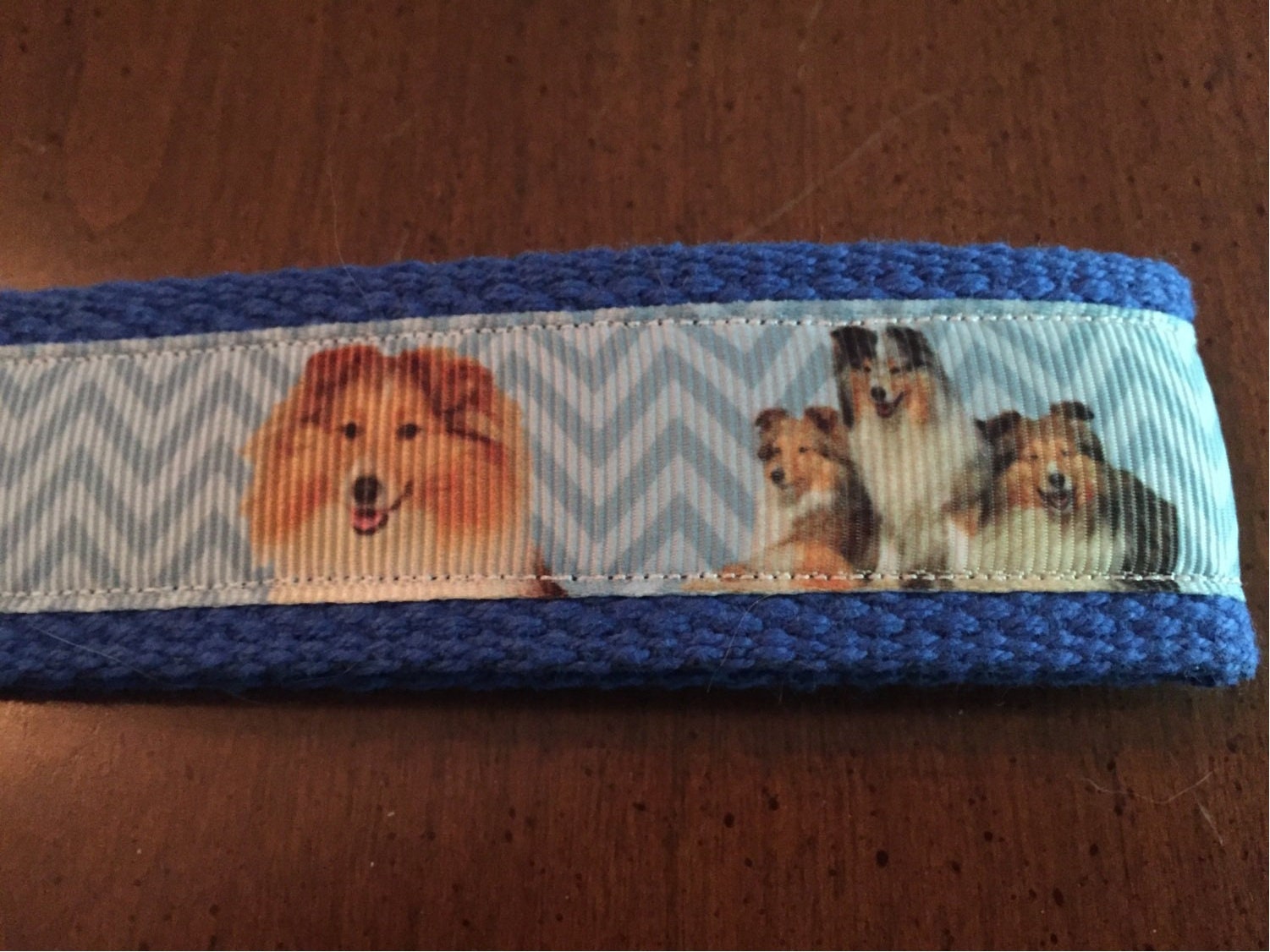 Blue Zig Zag Collie Cotton Webbing Keychain/ Keyfob/ Wristlet