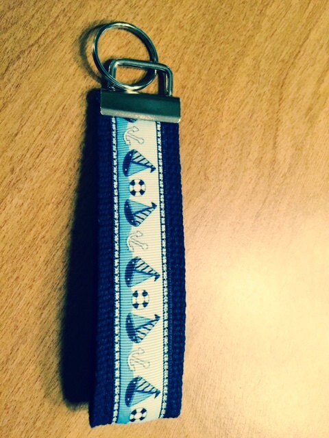 Sailboat and Anchor Blue and White Webbing Keychain/ Key Fob