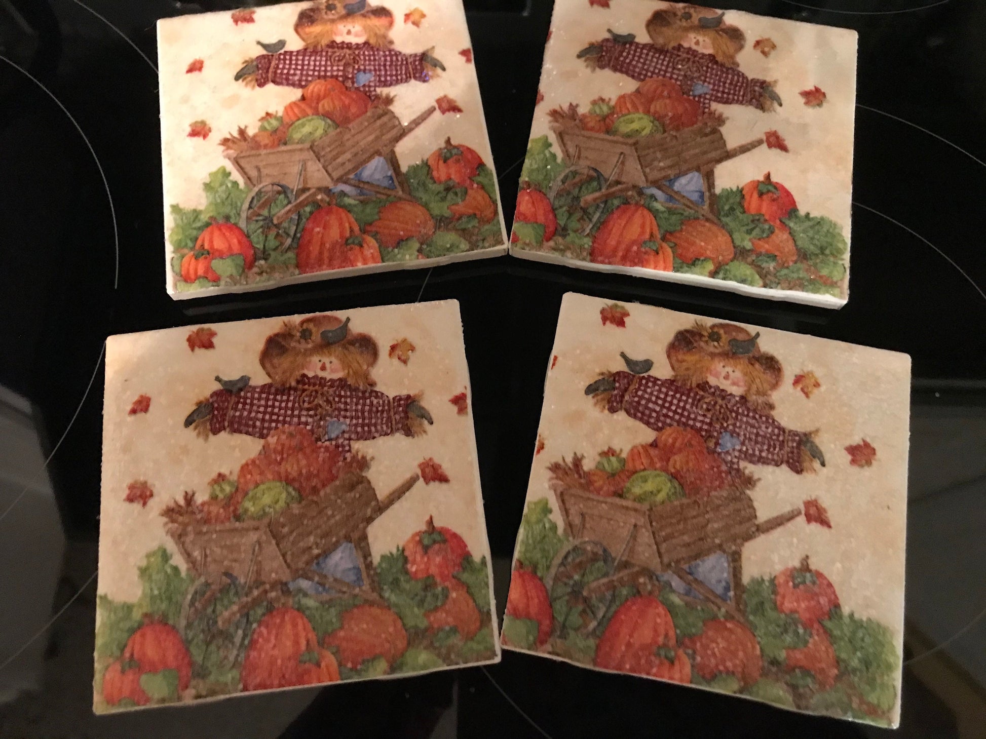 Fall Harvest Scarecrow Ceramic Tile Coasters (set of 4)