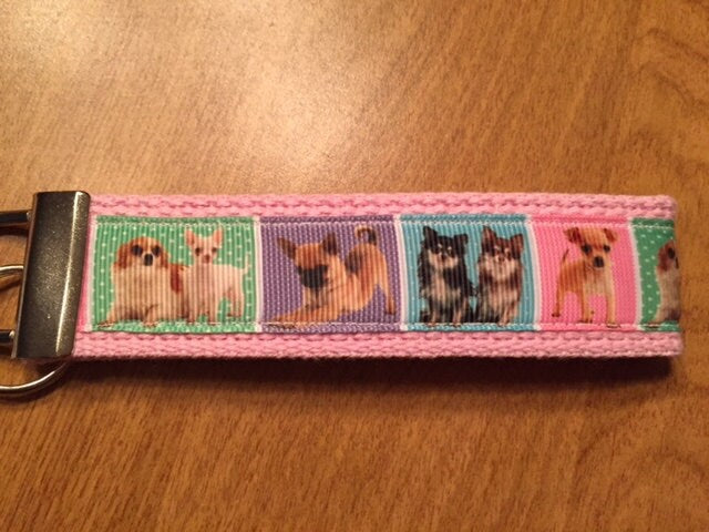 Pink Chihuahua Cotton Webbing Keychain/ Keyfob/ Wristlet