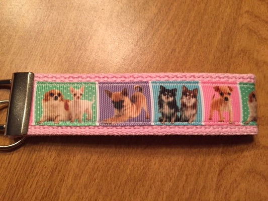 Pink Chihuahua Cotton Webbing Keychain/ Keyfob/ Wristlet
