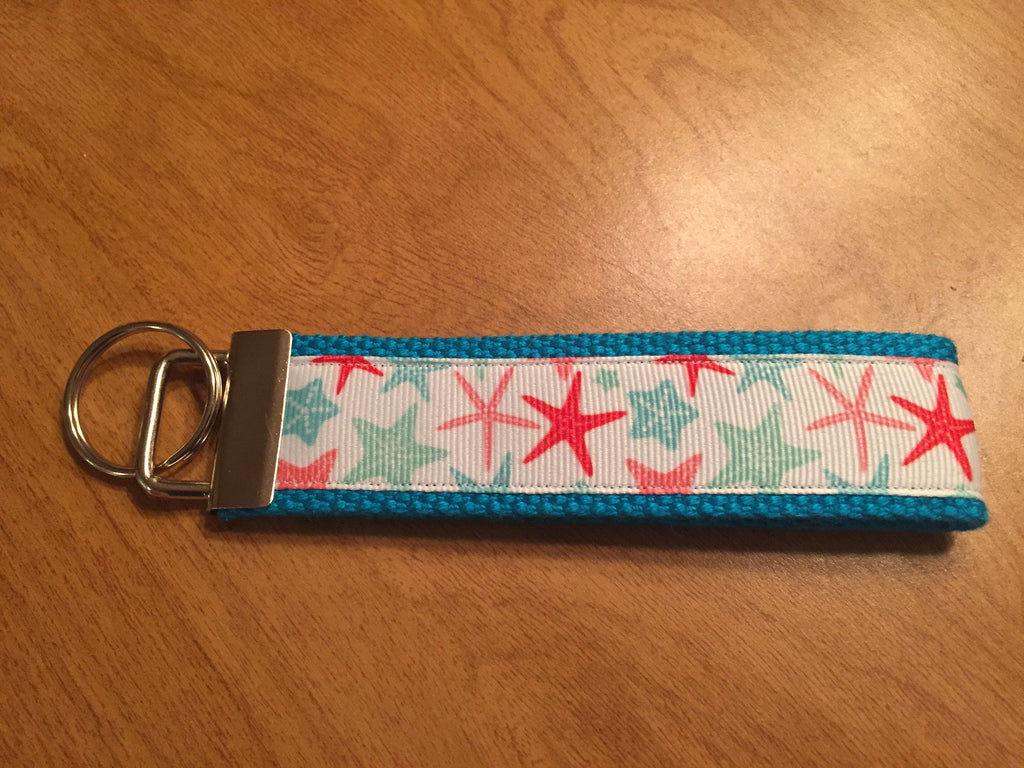 Tropical Starfish Rainbow Cotton Webbing Keychain/ Wristlet/ Keyfob