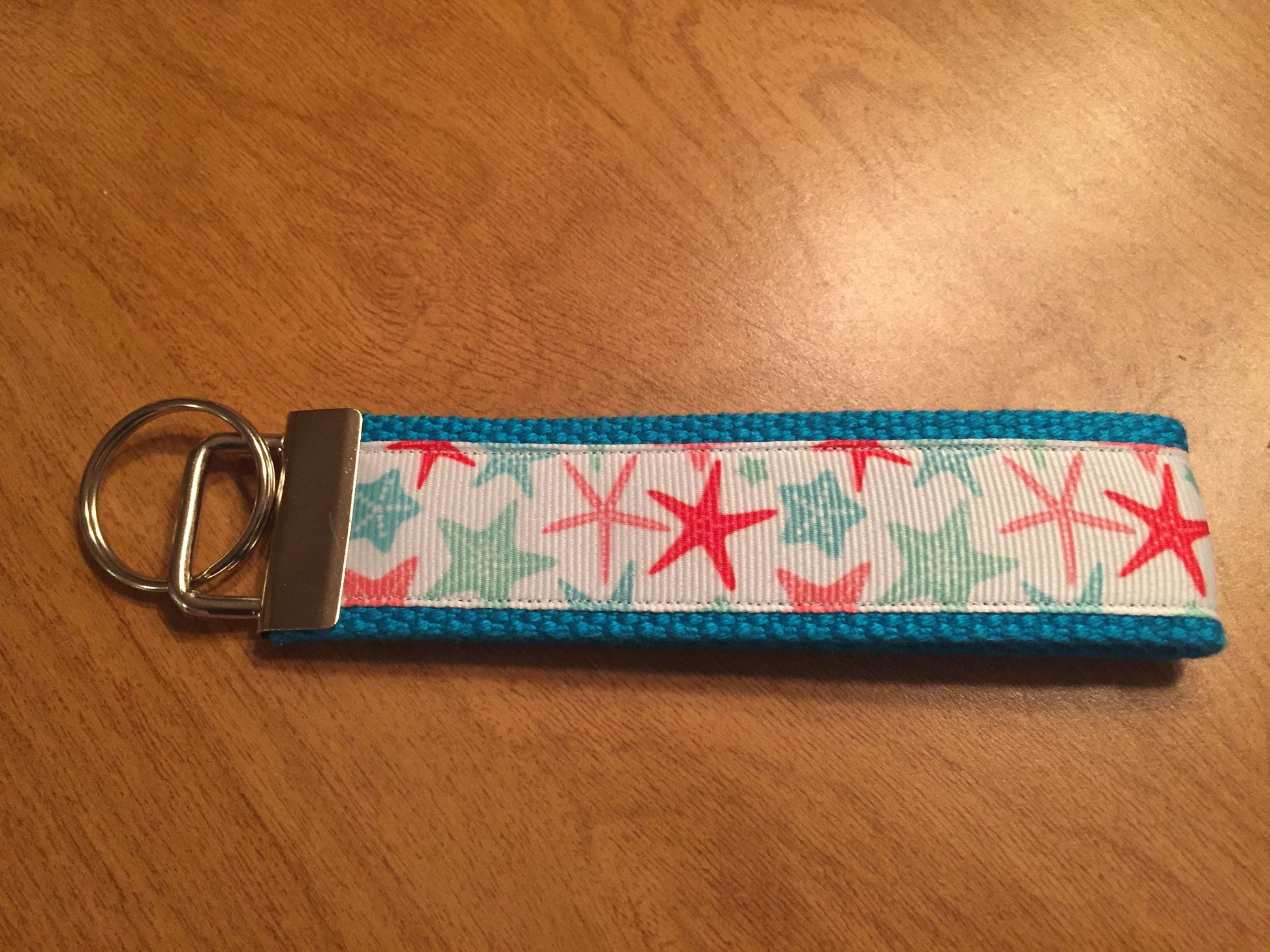 Tropical Starfish Rainbow Cotton Webbing Keychain/ Wristlet/ Keyfob