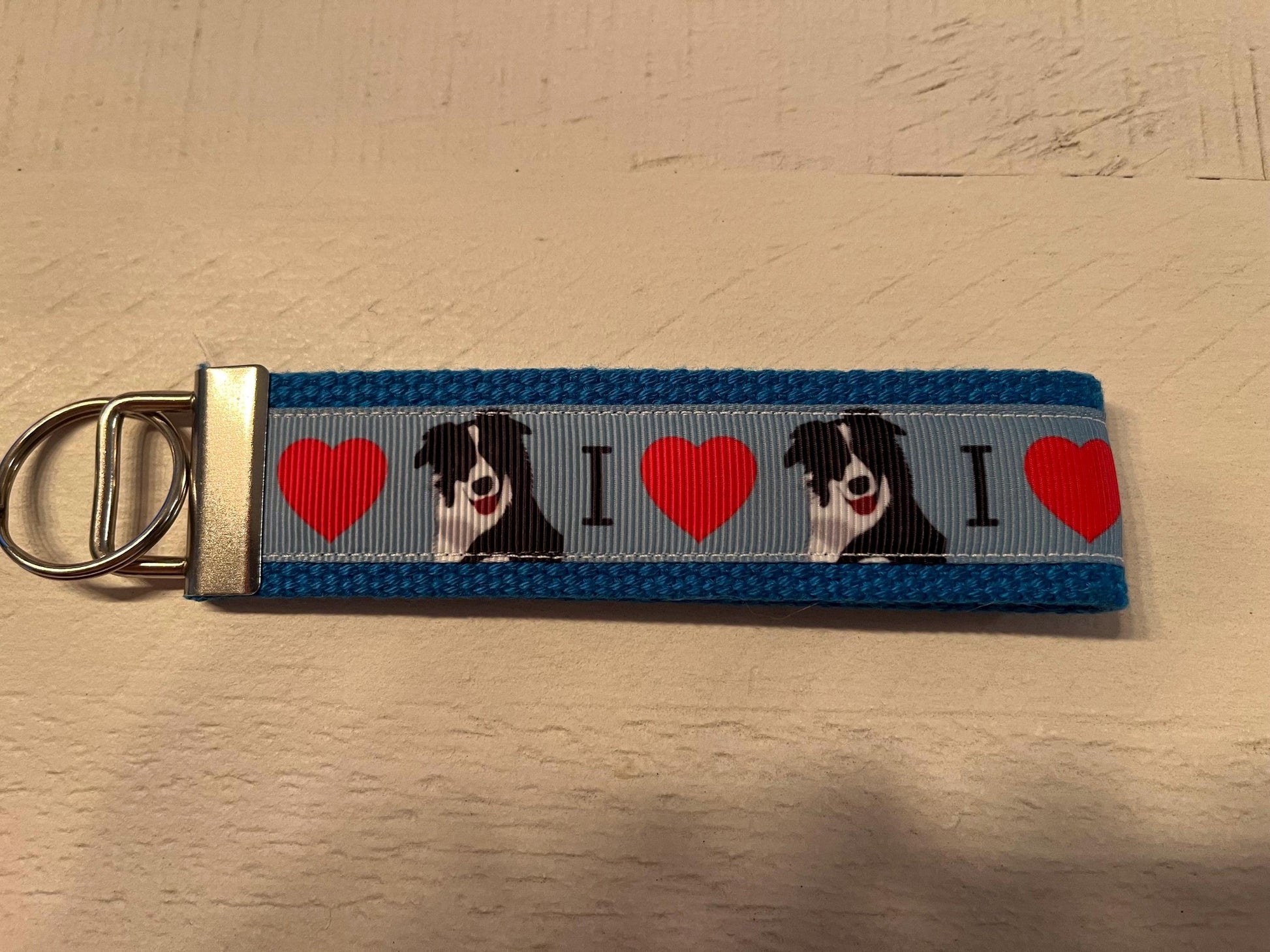 I Love Border Collies Wristlet Keychain – Handmade Dog Lover Gift