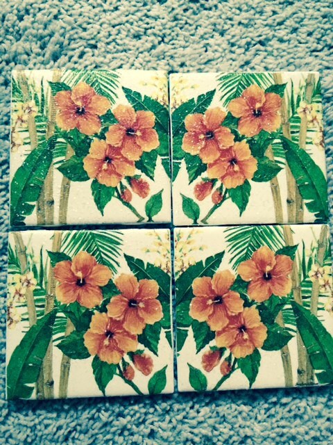 Orange Hibiscus Ceramic Tile Coasters (set of 4)