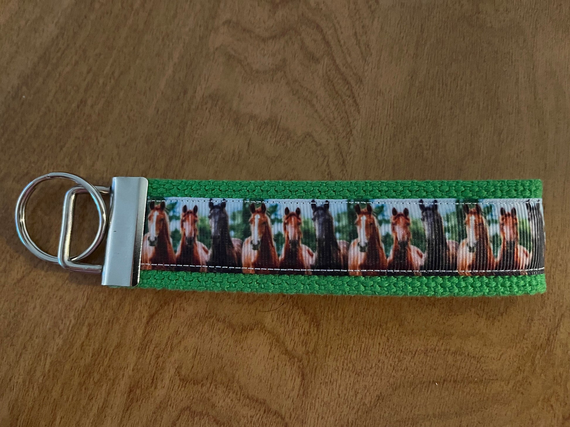 Green Horse Cotton Webbing Keychain/Wristlet/Keyfob