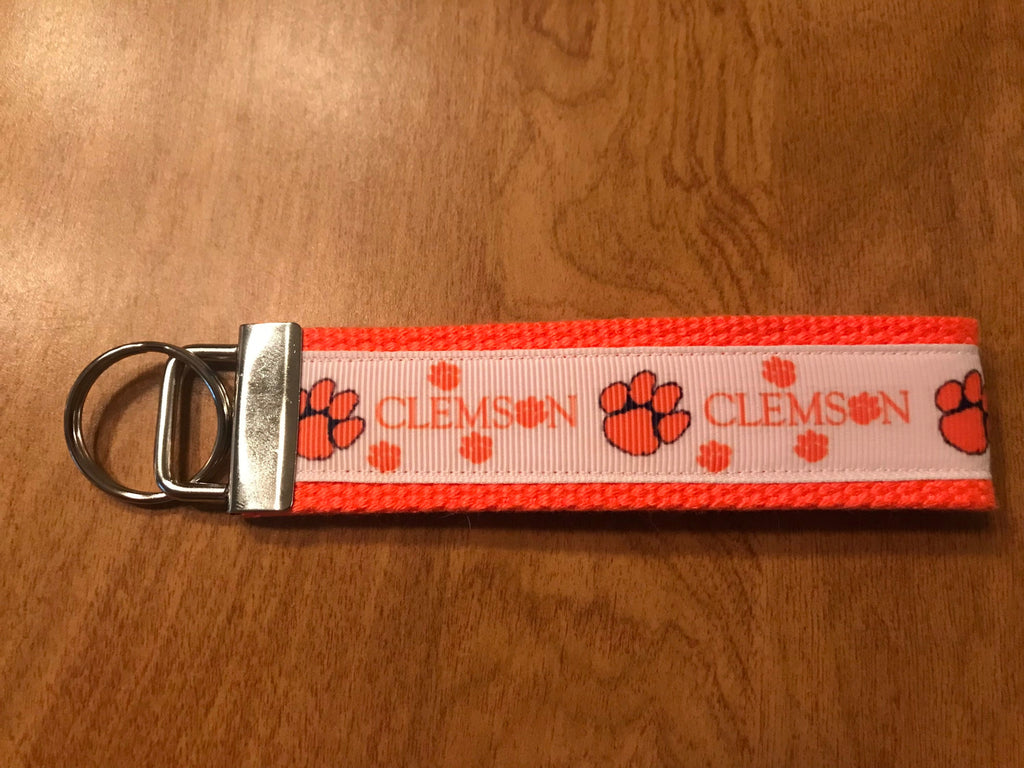 Orange and White Clemson Tigers Cotton Webbing Keychain/ Keyfob/ Wristlet