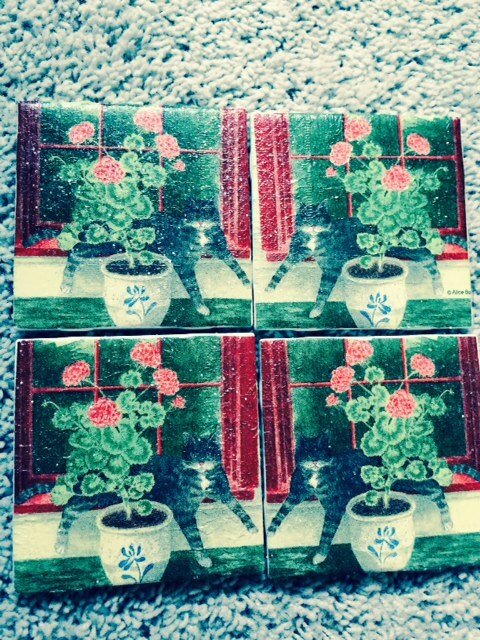 Cat Nap Ceramic Tile Coasters (set of 4)