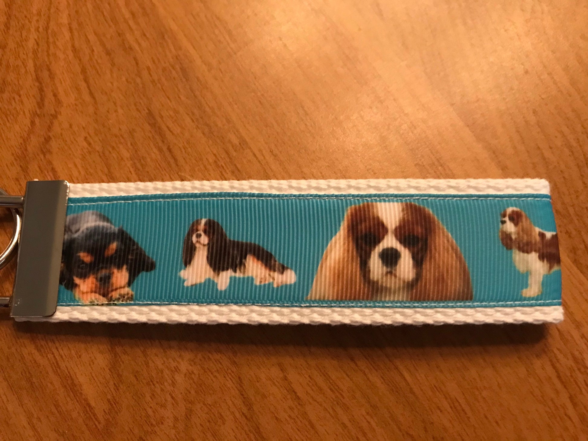 Blue and White Cavalier King Charles Spaniel Cotton Webbing Keychain/ Keyfob/ Wristlet