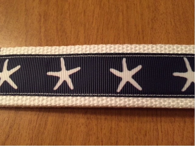 Blue and White Starfish Cotton Webbing Keychain/ Keyfob/ Wristlet