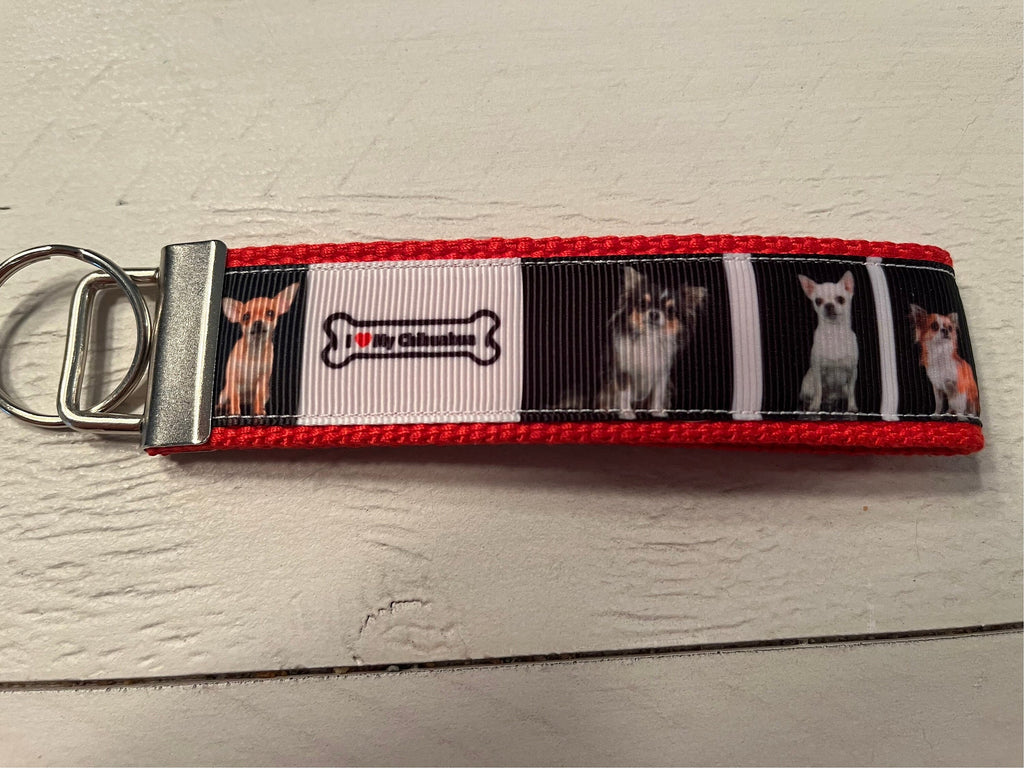 Chihuahua Cotton Webbing Keychain/ Keyfob/ Wristlet