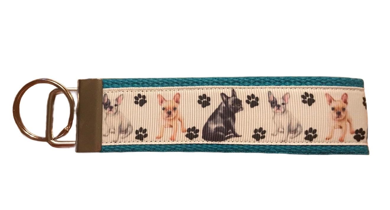 French Bulldog Keychain Wristlet – Dog Lover Paw Print Key Fob
