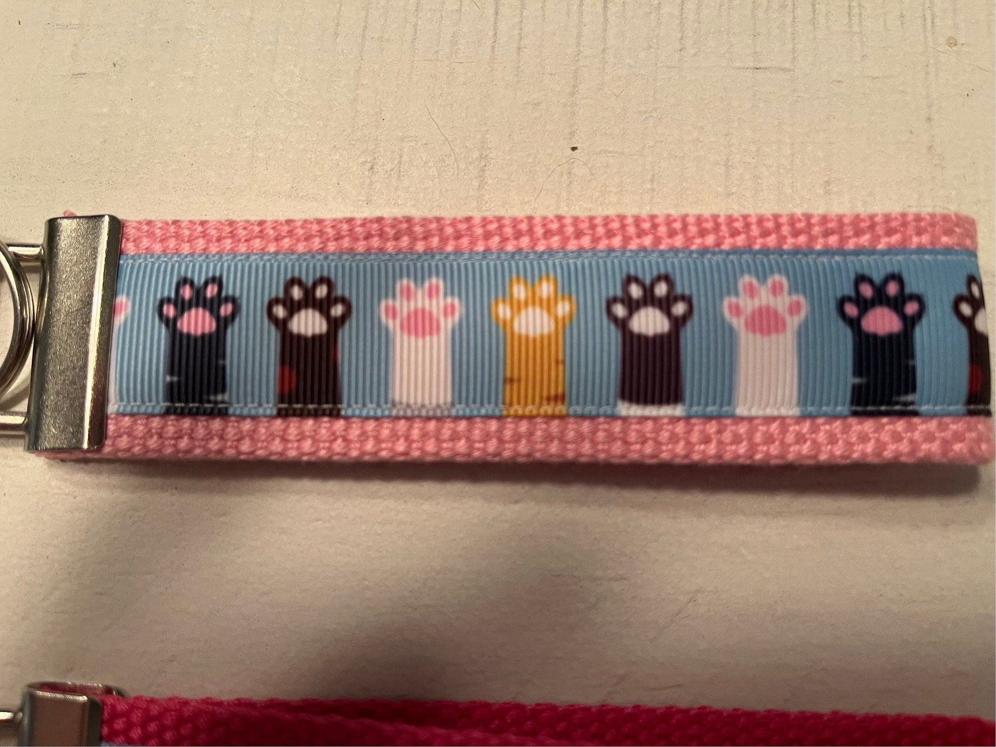 Cat Paws Up Cotton Webbing Keychain/Keyfob/Wristlet