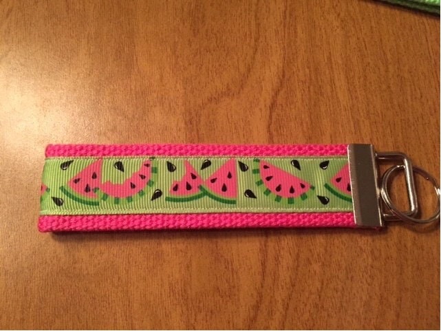 Green and Pink Watermelon Cotton Webbing Keychain/ Keyfob/ Wristlet