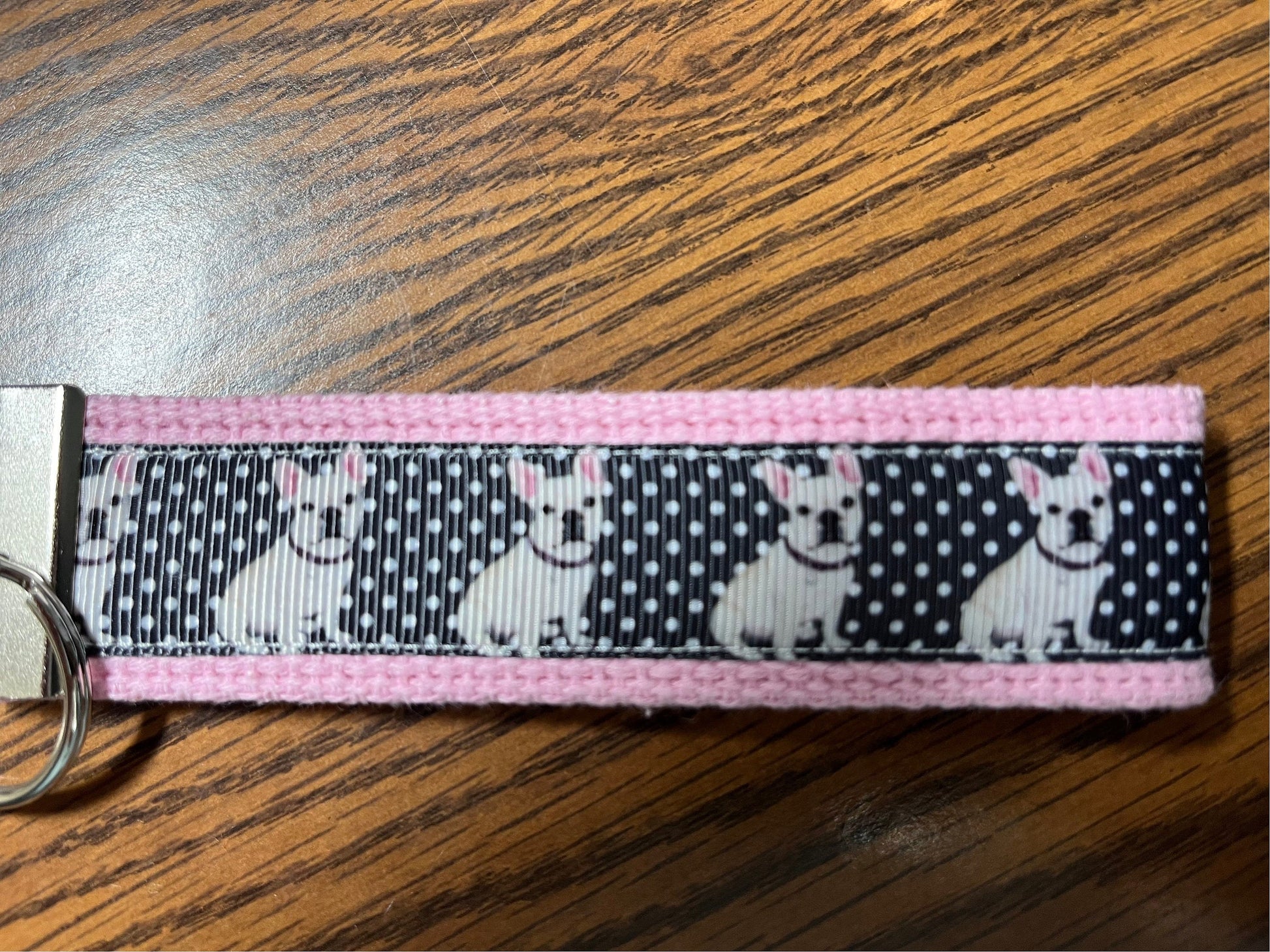 French Bulldog Keychain Wristlet – Cute Dog Lover Gift, Polka Dot Fabric Key Fob