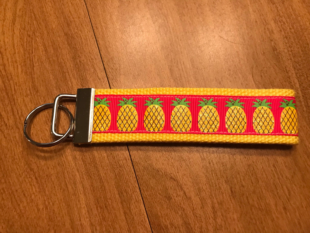 Pink and Yellow Pineapple Keychain/ Wristlet/ Keyfob