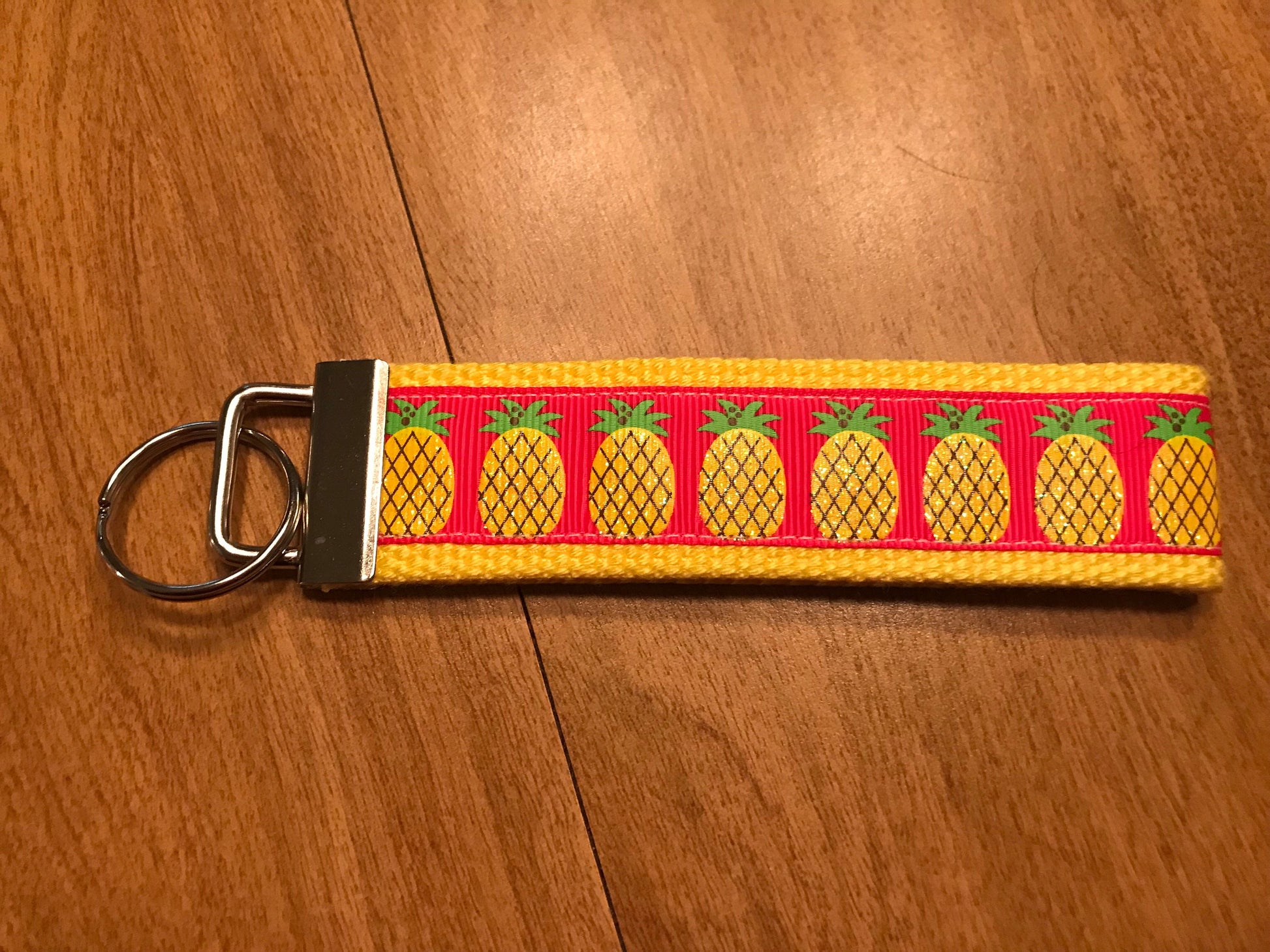 Pink and Yellow Pineapple Keychain/ Wristlet/ Keyfob